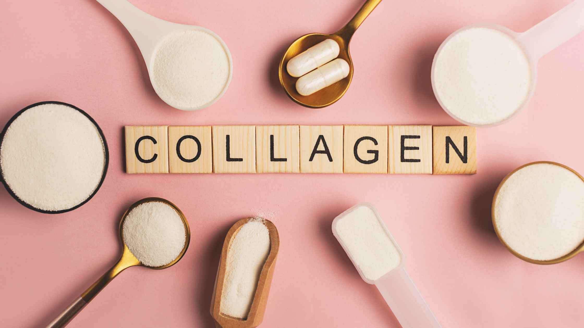 Flatlay image of collagen vs. gelatin supplements what's the difference?