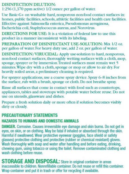 Basic G Concentrated Germicide Directions