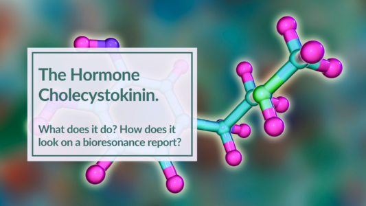 Medical illustrated picture of a chain of atoms to represent the hormone cholecystokinin