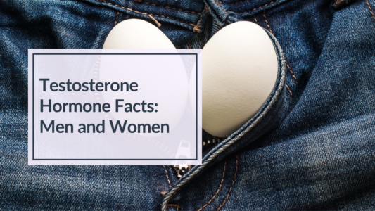 two eggs tucked in jeans to convey testosterone hormone facts