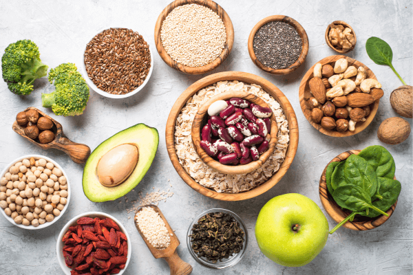 Various fibrous foods - including avocado, beans, chia seeds