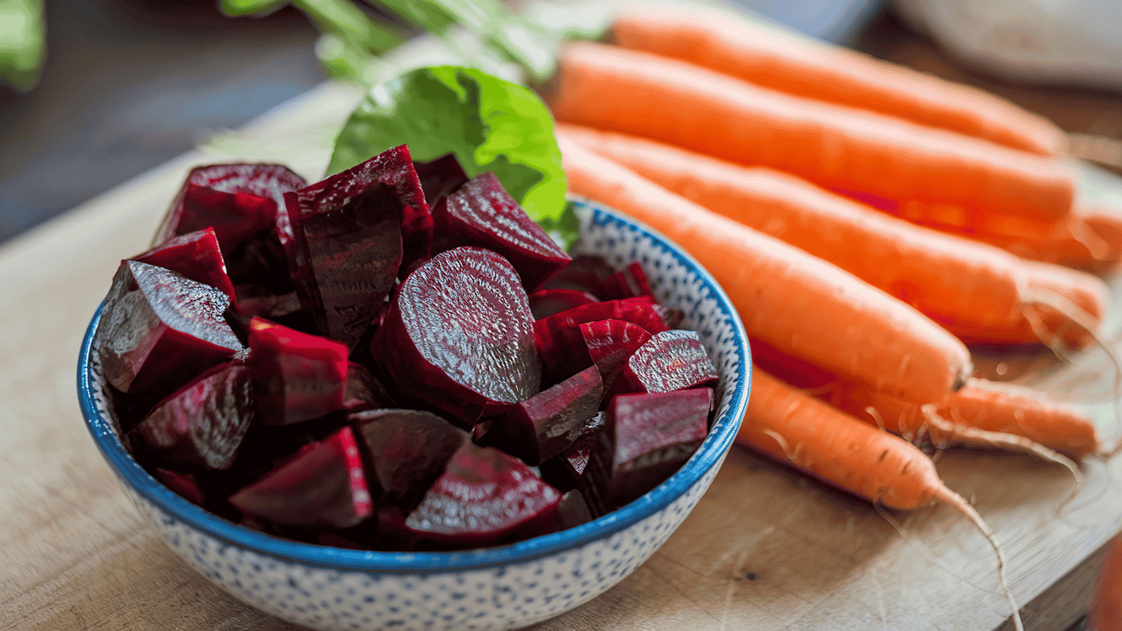 colorful bowl of beets and plate of carrots which may be helpful foods for liver detox and removing heavy metals.