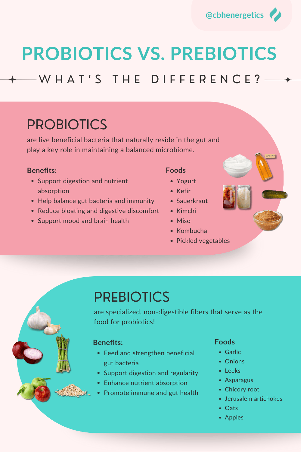 a chart that compares probiotics and prebiotics