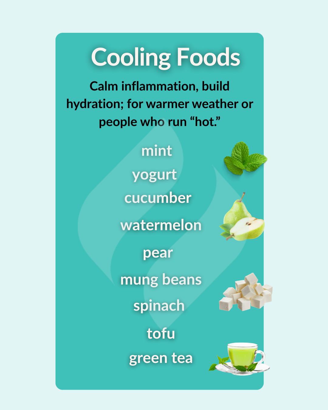 Graphic describing cooling foods