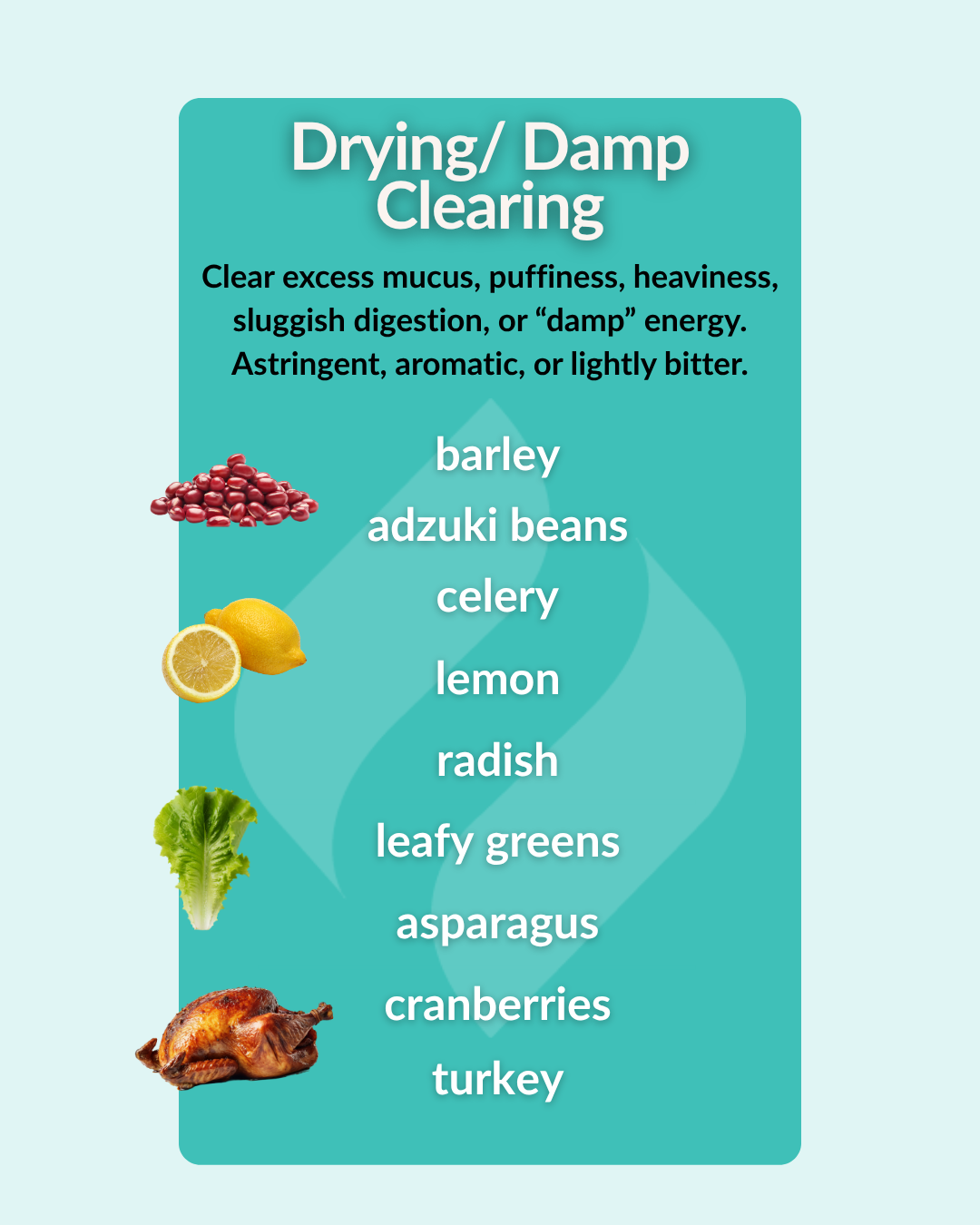 Graphic explaining drying/damp clearing foods