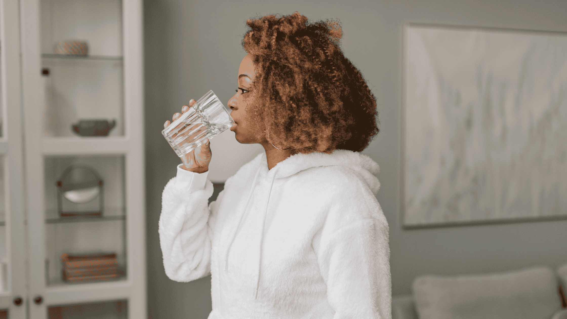 woman drinking water.